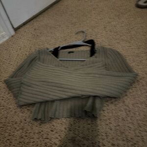 green off shoulder crop top sweater